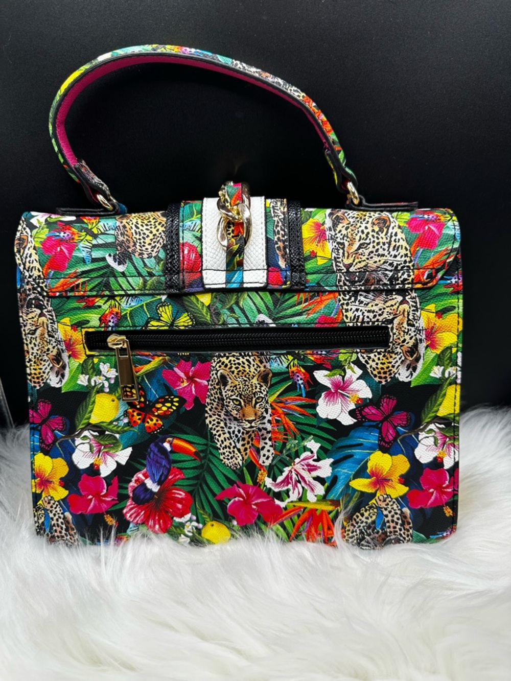 Aldo Tropical Floral Top-Handle Satchel - Multicolor w/removable crossbody - Picture 5 of 14